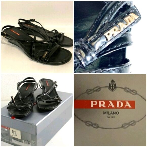 Prada Vernice patent bow slingback wedge S… - Picture 1 of 13